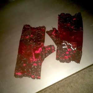 Red and Black Lace Fingerless Gloves - Costume